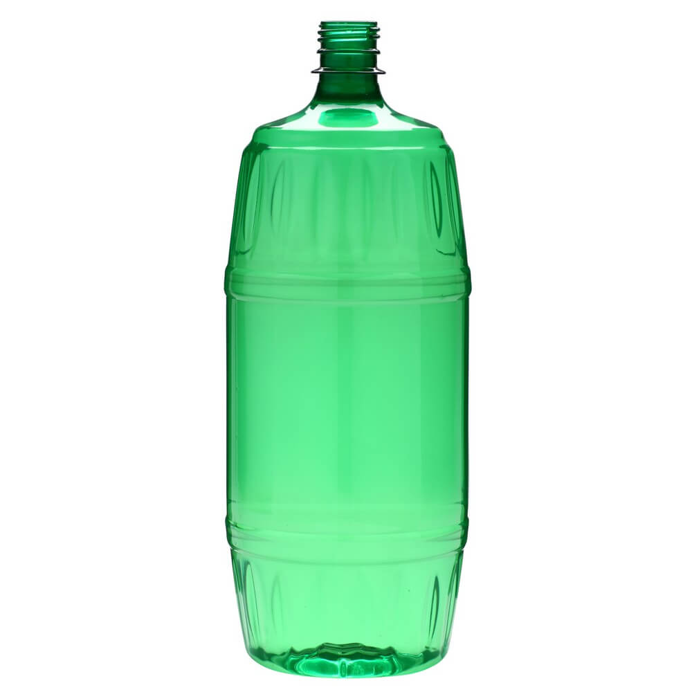 Green plastic shop bottles
