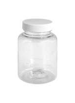 Plastic bottle with wide neck 200 ml limpid with white cap, thread GL44