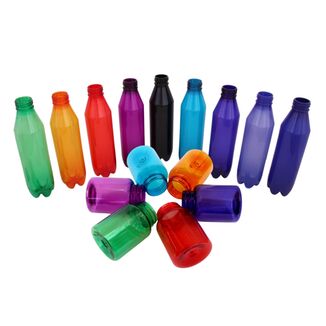 Small colored plastic bottles
